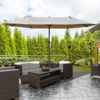 Outsunny Guarda-sol de jardim XXL com base em cruz guarda-sol grande tamanho 4,6L x 2,7l x 2,4H cm abertura fecho manivela aço poliéster alta densidade café(m-6)
