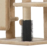 PawHut Arbre à Chat, Tour de Jeux, Hauteur de 104 cm, avec Lit, Maison, Brosse de Toilettage, 44l x 34P x 104H cm, Beige(m-12)
