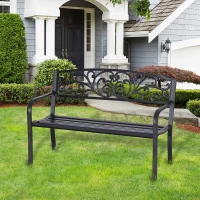 Outsunny Banco de Jardim para terraço em Aço Ferro Fundido Preto 2 Lugares 127 x 60 x 87 cm Carga Máx 240 kg(m-2)