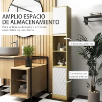 HOMCOM Columna de Baño Estrecha con 2 Puertas y 2 Estantes Abiertos, para Espacios Pequeños, 30x24x170 cm, Roble y Blanco(m-4)