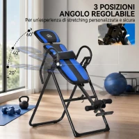 HOMCOM Panca a Inversione Gravitazionale Pieghevole con Lunghezza Regolabile da 140-203 cm e Ruote, Nero e Blu(m-6)