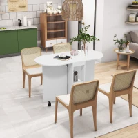 HOMCOM Mesa de Comedor Plegable con Ruedas Mesa de Cocina con Alas Abatibles y 2 Estantes Abiertos 120x60x77 cm Blanco(m-2)