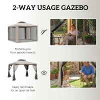 Outsunny Outdoor Gazebo, 2-tier Roof with Netting for Garden Patio, 295L x 295W x 263Hcm, Taupe(m-6)