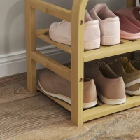 HOMCOM Banco para sapatos com almofada de assento, 2 prateleiras de ripas e cesto de tecido deslizante, 70x30x45cm, madeira natural(m-5)