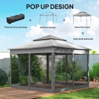 Outsunny 3.25 x 3.25m Deluxe Metal Gazebo, with Curtains - Brown and Grey(m-4)