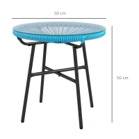 Outsunny Mesa de centro redonda de jardim em resina efeito rattan metal e tampo vidro temperado Ø 50 x 50H cm(m-3)