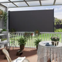 Outsunny Estore lateral ecrã de privacidade biombo retrátil 3 x 1,4 m alu. poliéster anti-UV alta densidade 180 g/m² cinzento escuro(m-6)