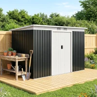 Outsunny Abrigo de Jardim 280x130x172cm Abrigo de Exterior de Aço Galvanizado com Porta Corredeira e Ventilações Cinza Escuro(m-11)