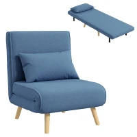 HOMCOM Fauteuil chauffeuse convertible 3 en 1 lit fauteuil lit 1 place dossier 5 positions en tissu avec coussin, bleu(m-11)
