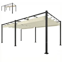 Outsunny Pergola de Jardin Tonnelle de Terrasse Toit Rétractable Structure Métallique Ultra-Stable UV50+ 570x295x221cm Beige(m-17)