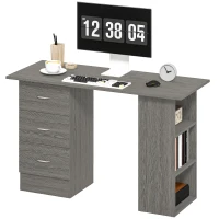 HOMCOM Bureau d'ordinateur réversible, table informatique avec 3 tiroirs et 3 étagères ouvertes, 120 x 49 x 72 cm, gris(m-12)