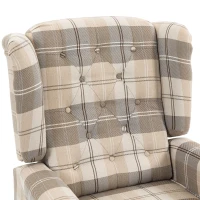 HOMCOM Wingback Accent Chair, Linen-Look Fabric Armchair with Thick Spring Cushion, High Back, Khaki Plaid(m-10)