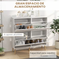 HOMCOM Zapatero Estrecho con 4 Cajones Abatibles y Patas de Madera Mueble Zapatero para 16 Pares 95x26x95 cm Blanco(m-4)