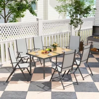Outsunny Mesa de jantar de jardim para 6 pessoas mesa de jardim com tampo efeito madeira em aço 150 x 90 x 72 cm madeira natural(m-5)