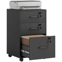 HOMCOM Caisson de Bureau Mobile avec 3 Tiroirs Verrouillables, Caisson de Rangement sur Roulettes, 40 x 40 x 69,5 cm, Noir(m-13)