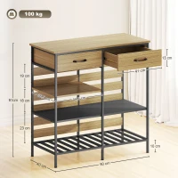 HOMCOM Aparador de cozinha, móvel de arrumação com 2 gavetas e 3 prateleiras abertas, 90 x 40 x 91 cm, madeira natural e preto(m-3)