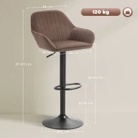HOMCOM Juego de 2 Taburetes de Bar Giratorios Altura Ajustable 62-83 cm Tapizada en Terciopelo Respaldo y Reposapiés Marrón(m-3)