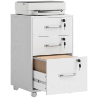 HOMCOM Caisson de Bureau Mobile avec 3 Tiroirs Verrouillables, Caisson de Rangement sur Roulettes, 40 x 40 x 69,5 cm, Blanc(m-13)