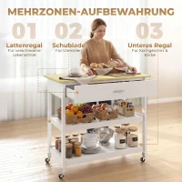 HOMCOM Desserte de cuisine à roulettes, îlot central cuisine avec plan de travail, tiroir, étagères, porte-serviettes, blanc(m-5)