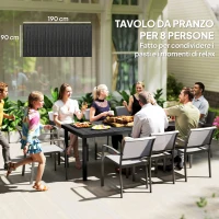 Outsunny Tavolo da Pranzo da Giardino per 8 Persone in Alluminio e Plastica, Nero(m-8)