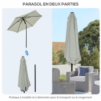 Outsunny Guarda-sol de jardim inclinável com acionamento manual e ventilação em metal e poliéster de alta densidade 180g/m² cinza claro(m-4)