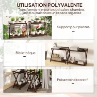 Outsunny Conjunto de 2 suportes para plantas internos 2 níveis prateleiras para plantas com suporte traseiro 73 x 36 x 64 cm marrom(m-4)