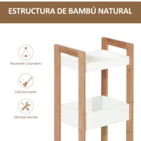 HOMCOM Estantería de Baño con 3 Estantes Organizador de Almacenaje Bambú para Cocina Sala de Estar Lavadero 27,5x20,8x74 cm Color Blanco y Natural(m-4)