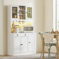 HOMCOM Móvel de armazenamento com iluminação LED, armários e gaveta, portas em vidro, controle remoto incluído, branco(m-6)