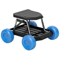 Outsunny Assento de jardim sobre rodas banco de jardinagem bandeja para ferramentas para arrancar ervas daninhas plantar 50 x 49 x 32 cm azul(m-1)