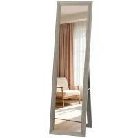 HOMCOM Miroir sur pied mural ou à poser rectangulaire avec cadre en bois pour salon chambre à coucher 37 x 155 cm gris(m-13)