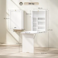 HOMCOM Secretária de parede dobrável, mesa mural dobrável com prateleiras para sala, sala de jantar, escritório, 93,8 x 60 x 147 cm, branco(m-3)