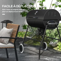 Outsunny Barbecue au charbon de bois BBQ avec couvercle, grille et thermomètre, avec roues, poignée, 95 x 71,5 x 102 cm, noir(m-6)