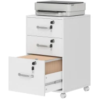 HOMCOM Caisson de Bureau Mobile avec 3 Tiroirs Verrouillables, Caisson de Rangement sur Roulettes, 40 x 40 x 69,5 cm, Blanc(m-14)