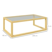 HOMCOM Mesa de centro retangular para sala com tampo em vidro temperado estrutura em madeira de hévea dim. 100L x 60l x 35H cm(m-3)