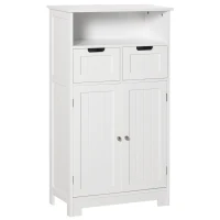 kleankin Armario de Baño con 2 Puertas Estante Ajustable 2 Cajones y Compartimento Abierto Mueble Auxiliar de Almacenaje para Salón Cocina 60x30x108,8 cm Blanco(m-1)