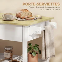 HOMCOM Desserte de cuisine à roulettes, îlot central cuisine avec plan de travail, tiroir, étagères, porte-serviettes, blanc(m-6)