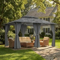 Outsunny Tonnelle barnum pavillon de jardin style colonial double toit toiles latérales amovibles 3L x 4l x 2,8H m gris(m-2)