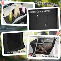 PawHut Carrito para Perros Pequeños con Cesta de Almacenaje Portavasos Ruedas y Cojín Lavable 77x44x102 cm Negro(m-8)