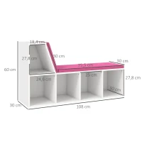 HOMCOM Bibliothèque banc 2 en 1 avec 5 compartiments de rangement et 2 coussins 108 x 30 x 60 cm blanc rose(m-3)