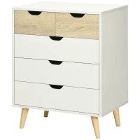 HOMCOM Cómoda con 5 Cajones Cajonera para Dormitorio Salón Estudio Estilo Moderno 60x40x77,5 cm Natural y Blanco(m-12)
