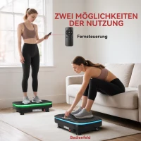 SPORTNOW Vibratieplaat voor fitnessoefeningen, Bluetooth-functie, afstandsbediening, 99 snelheidsstanden, kunststof, staal, zwart(m-6)