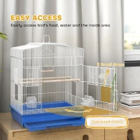 PawHut Large Metal Bird Cage with Perches, Food Bowls, Swing, for Budgies, Parakeets, Blue(m-4)