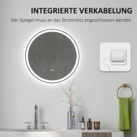 kleankin LED-badkamerspiegel, rond, aanraakfunctie, geheugenfunctie, beslaan niet, aluminium frame, 60 x 60 cm(m-8)