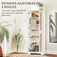 HOMCOM Alacena de Cocina con Estantes Ajustables Puertas de Ratán y Sistema Anti-vuelco 60x30x170 cm Blanco(m-5)