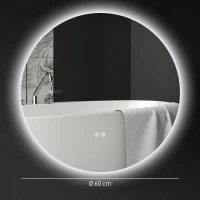 kleankin Miroir rond lumineux LED de salle de bain Ø 60 cm mural avec éclairage interrupteur tactile système antibuée  29 W gris(m-3)