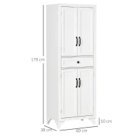 HOMCOM Aparador alto armário de cozinha 4 portas 2 armários e 1 gaveta central altura 170 cm com prateleira ajustável branco(m-3)
