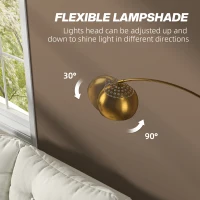 HOMCOM 167cm Arc Floor Lamp for Living Room, Modern Adjustable Standing Lamp with Foot Switch, Faux Black Marble Base and Bell Shade for Home Offices, Bedrooms, Gold Tone(m-5)