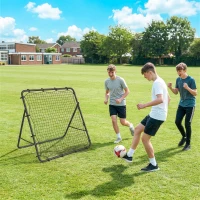 SPORTNOW Filet de Rebond Pliable Réglable à 5 Angles avec 24 Cordes Élastiques Filet pour Football, Acier, 120x73x112cm, Noir(m-11)