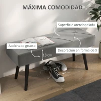 HOMCOM Taburete Pie de Cama Multifuncional con Pies de Acero y Asiento Acolchado para Entrada Pasillo 100x36x45 cm Gris(m-4)