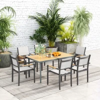Outsunny Mesa de jantar de jardim para 6 pessoas mesa de jardim com tampo efeito madeira em aço 150 x 90 x 72 cm madeira natural(m-4)